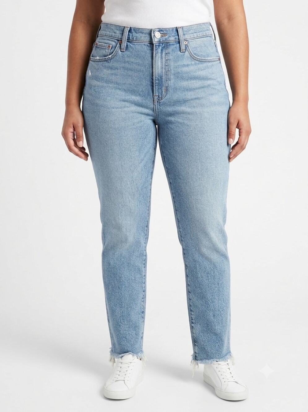 Madewell Perfect Vintage Straight Jeans Womens 27T Blue Denim Stretch Raw Hem